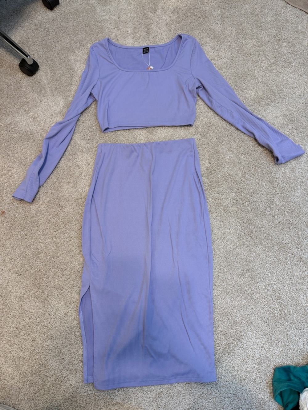 Ribbed Lavender Two Piece Midi Skirt – Women